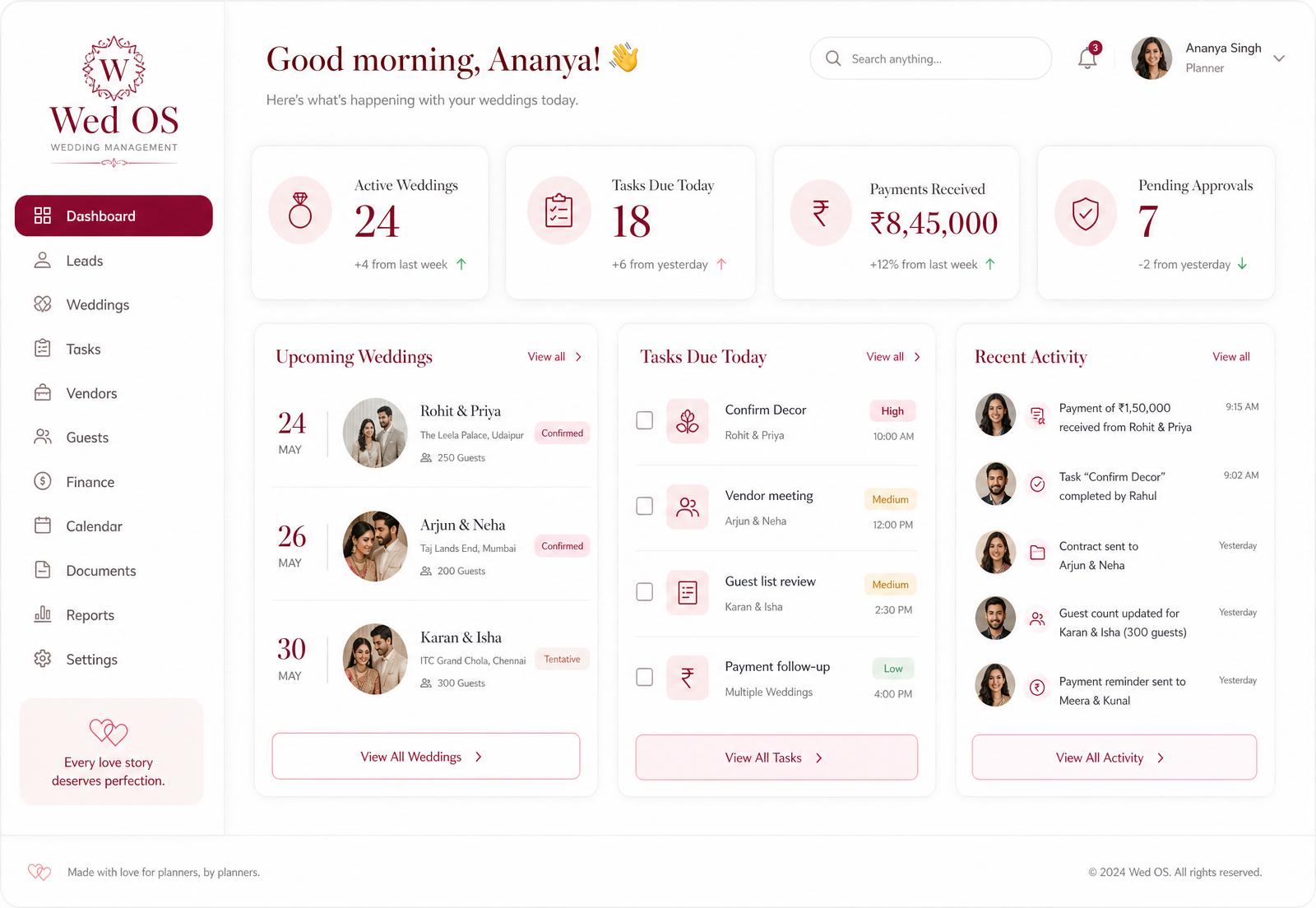 Wed OS dashboard